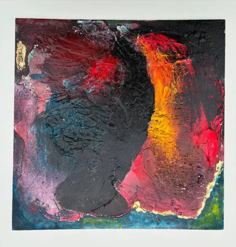Here and Now — acrylique et pastels sur toile 25 × 25 cm, MORIS · Unfocus Art (2024)