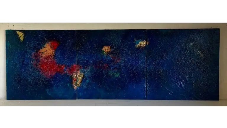 The Awakening — acrylique et pastels sur toile 25 × 25 cm (3 panneaux), MORIS · Unfocus Art (2025)