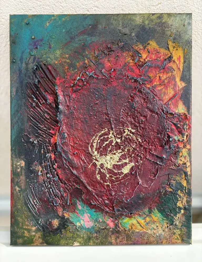 Cœur Sacré — acrylique et pastels sur toile 30 × 40 cm, MORIS · Unfocus Art (2025)