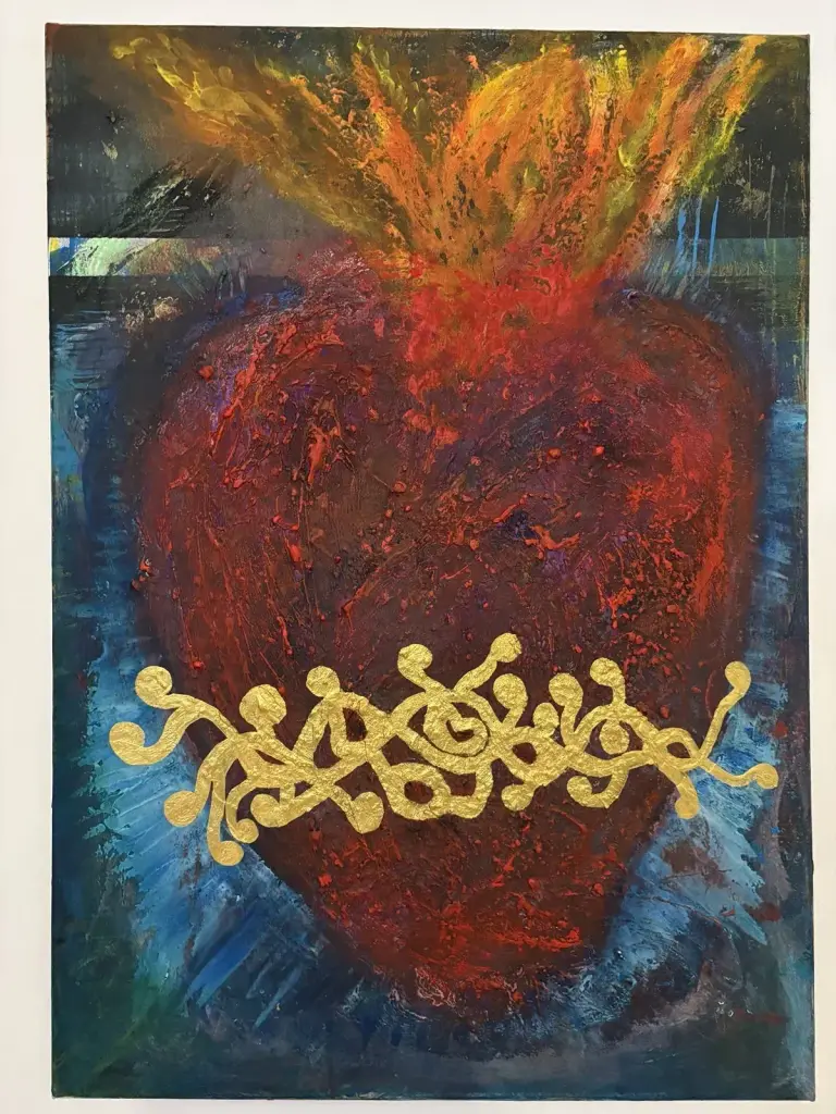 Cœur Sacré 26' — acrylique et pastels sur toile 50 × 70 cm, MORIS · Unfocus Art (2026)